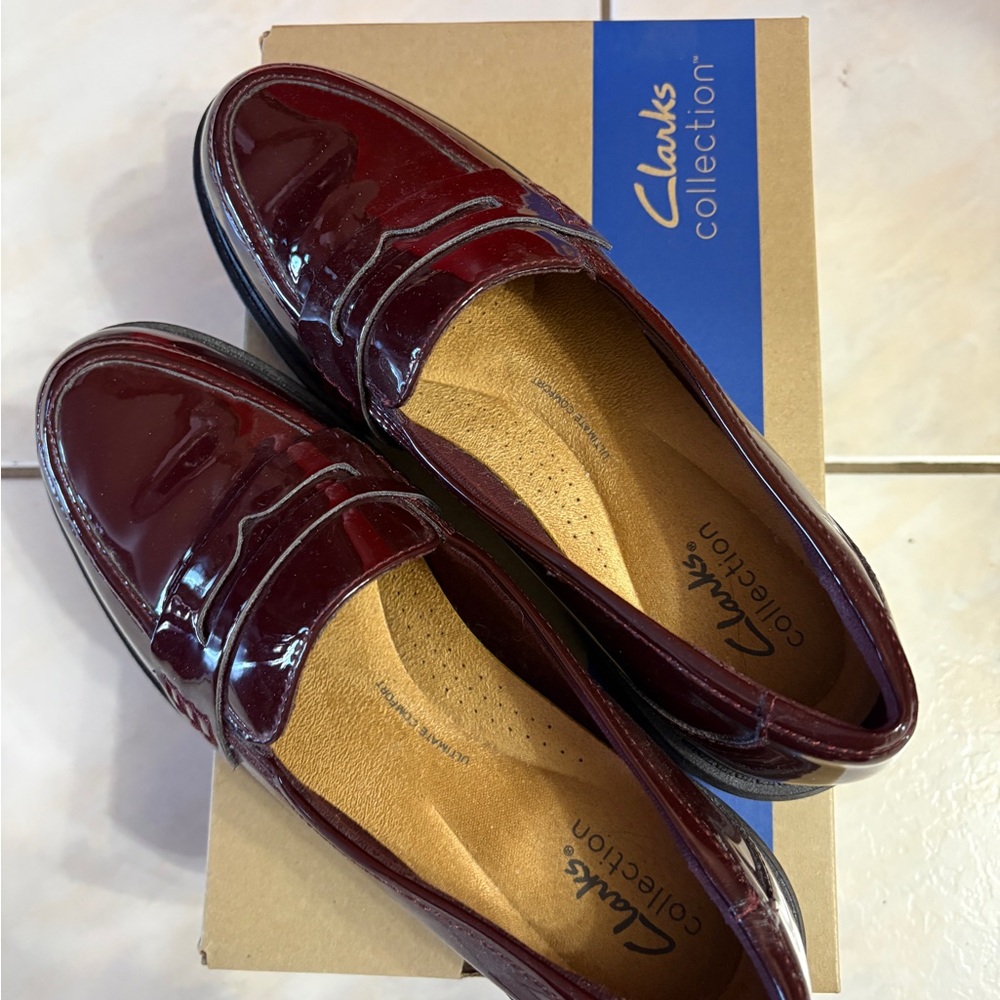 Clarks Maroon Patent Loafers